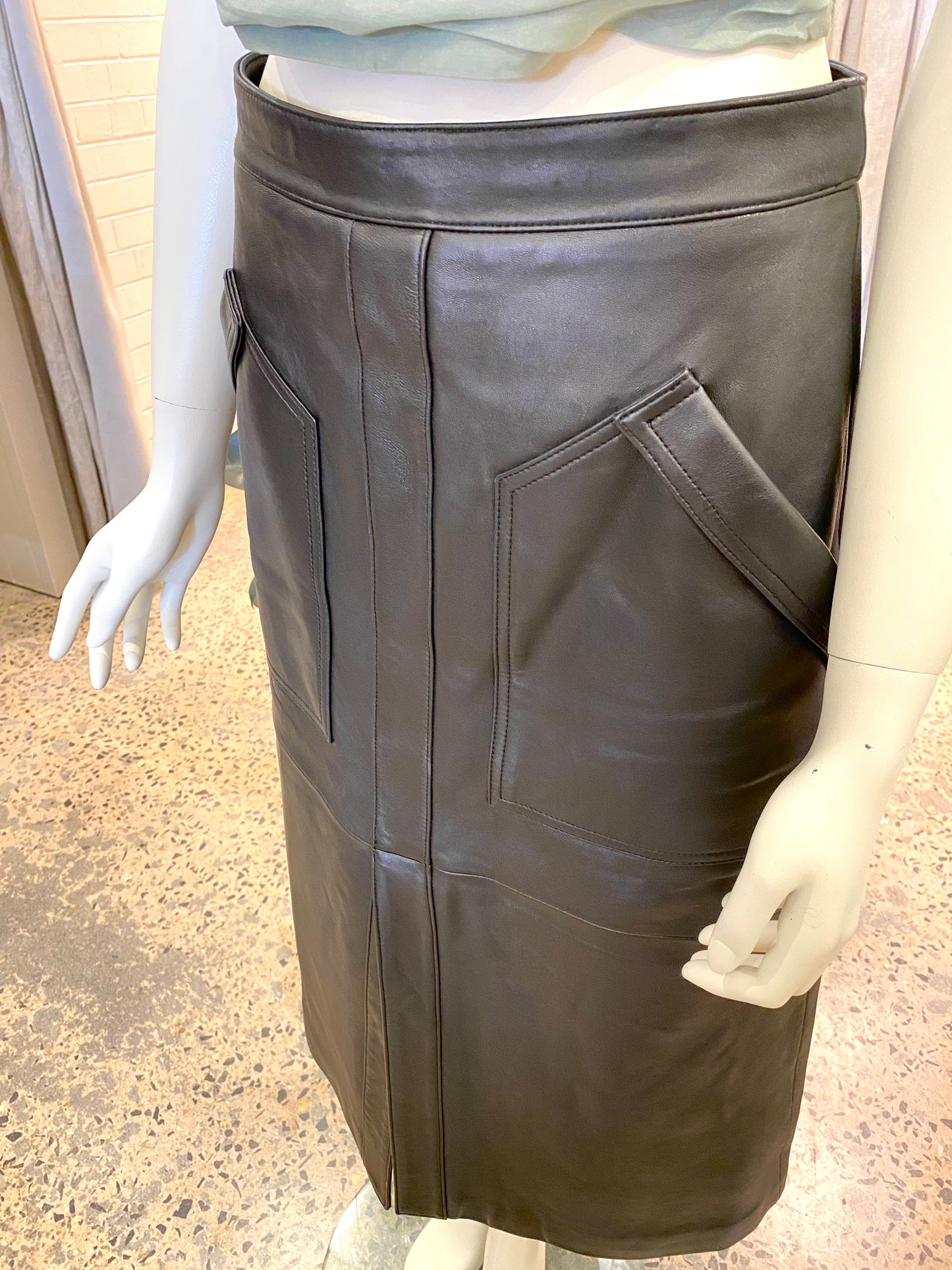 Ena Pelly Black Leather Midi Skirt - Size 8