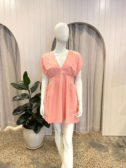 Mon Renn Linen Blend Mini Dress in Peach - Size 10