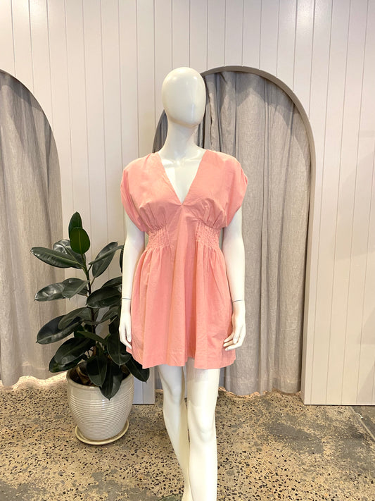 Mon Renn Linen Blend Mini Dress in Peach - Size 10