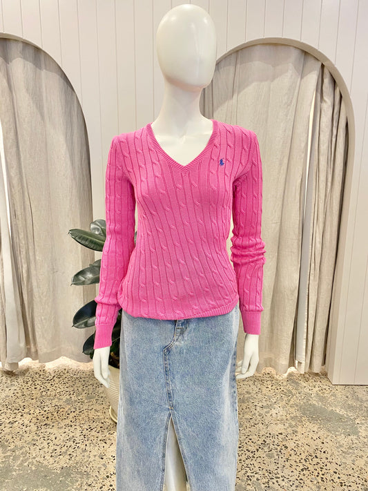 Polo Ralph Lauren Kimberly Cable Knit Jumper in Pink - Size M (10)