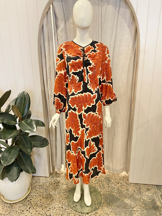Husk Floral Midi Dress - Size 10