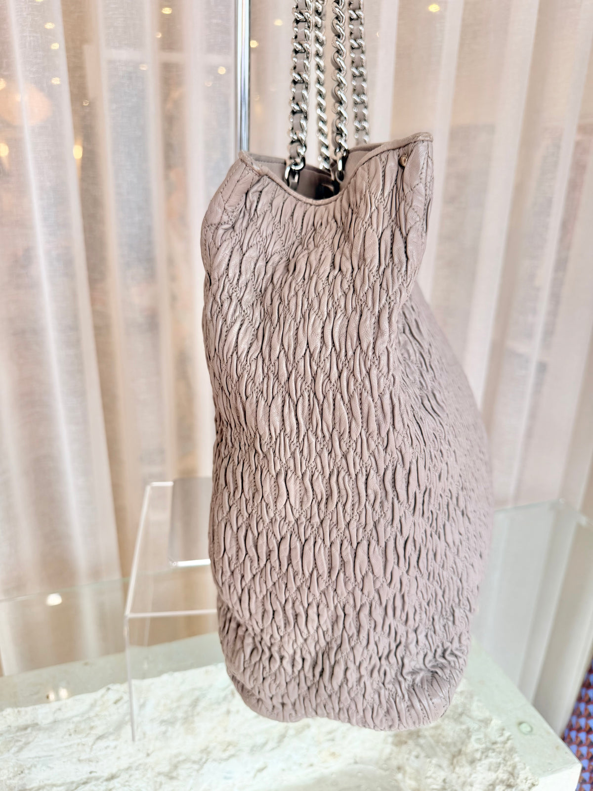 Miu Miu Grey Nappa Matelasse Shopper Tote
