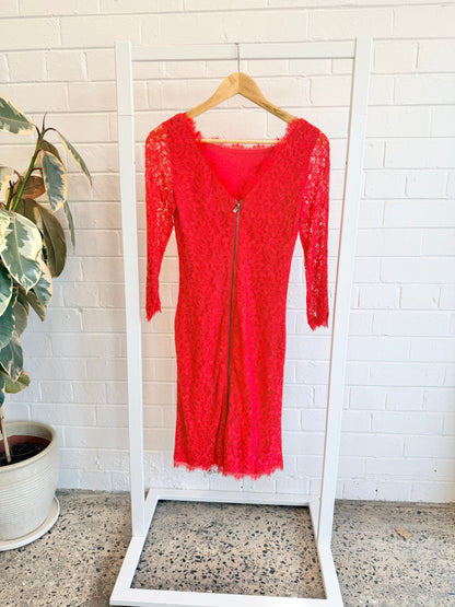 Diane Von Furstenberg 'Zarita' Lace Dress in Lacquer Red - Size US 4 (AU 8)