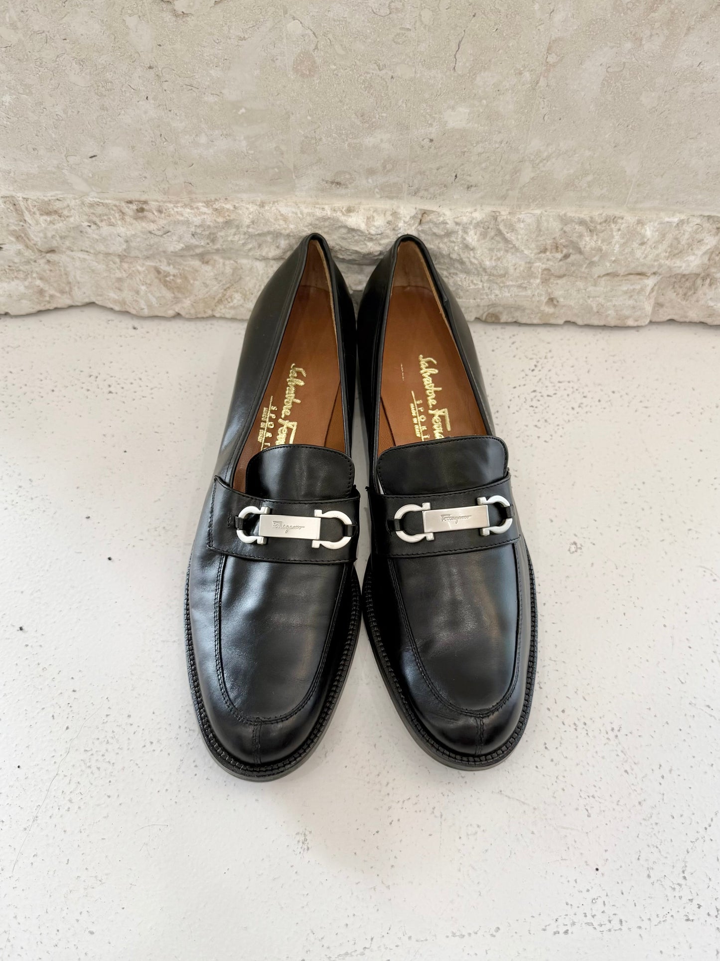 Salvatore Ferragamo Black Gancini Loafers BNWT - Size 8