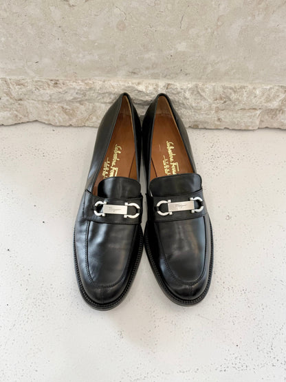 Salvatore Ferragamo Black Gancini Loafers BNWT - Size 8
