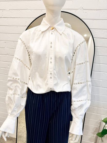 AJE Puff Sleeve Shirt in White - Size 8