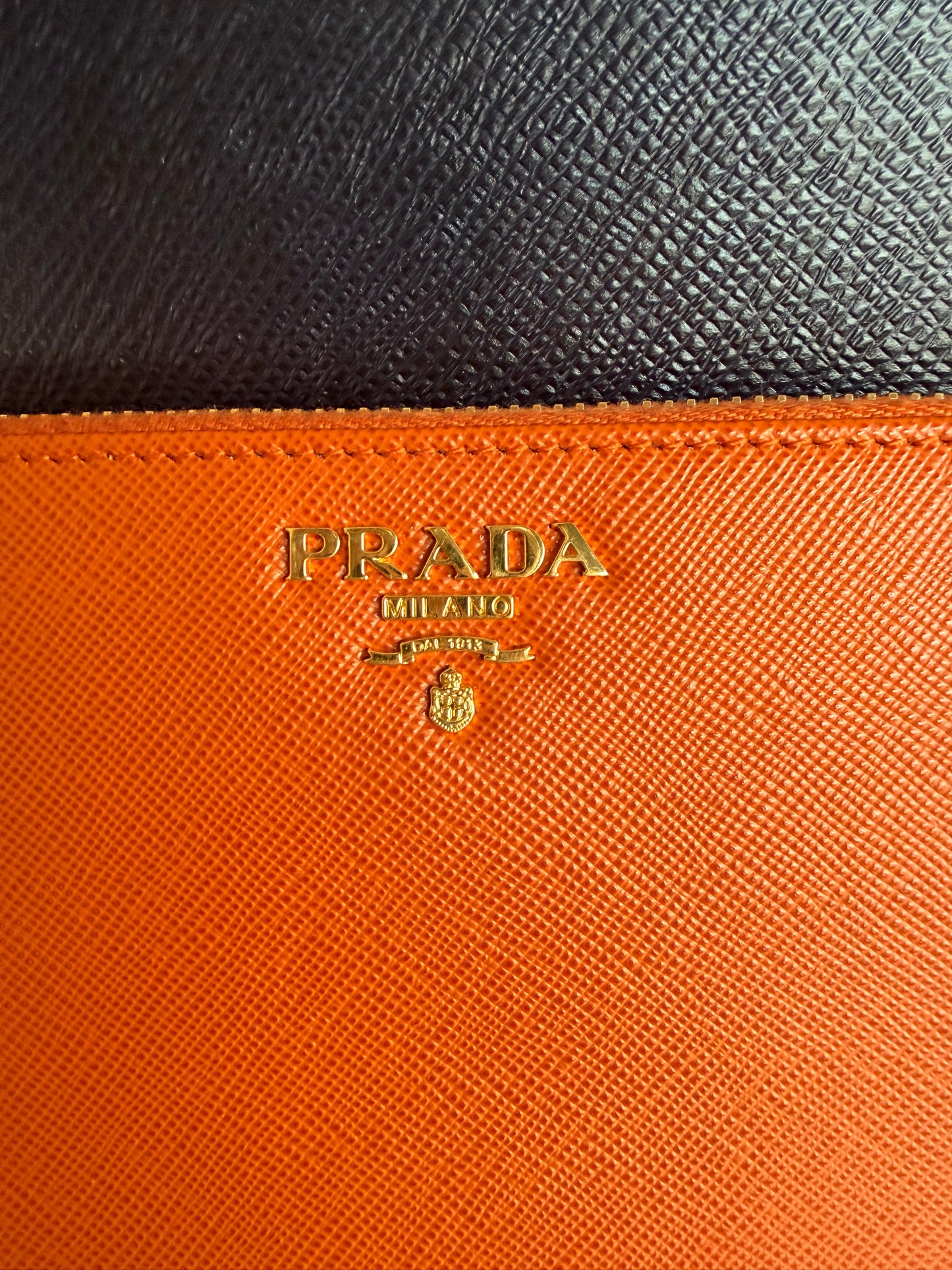 Prada Papaya Saffiano Zip Around Wallet