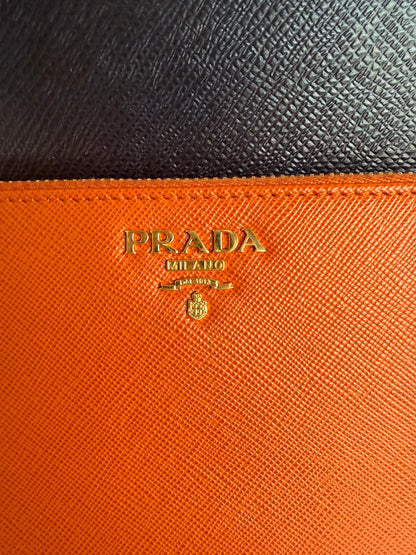 Prada Papaya Saffiano Zip Around Wallet