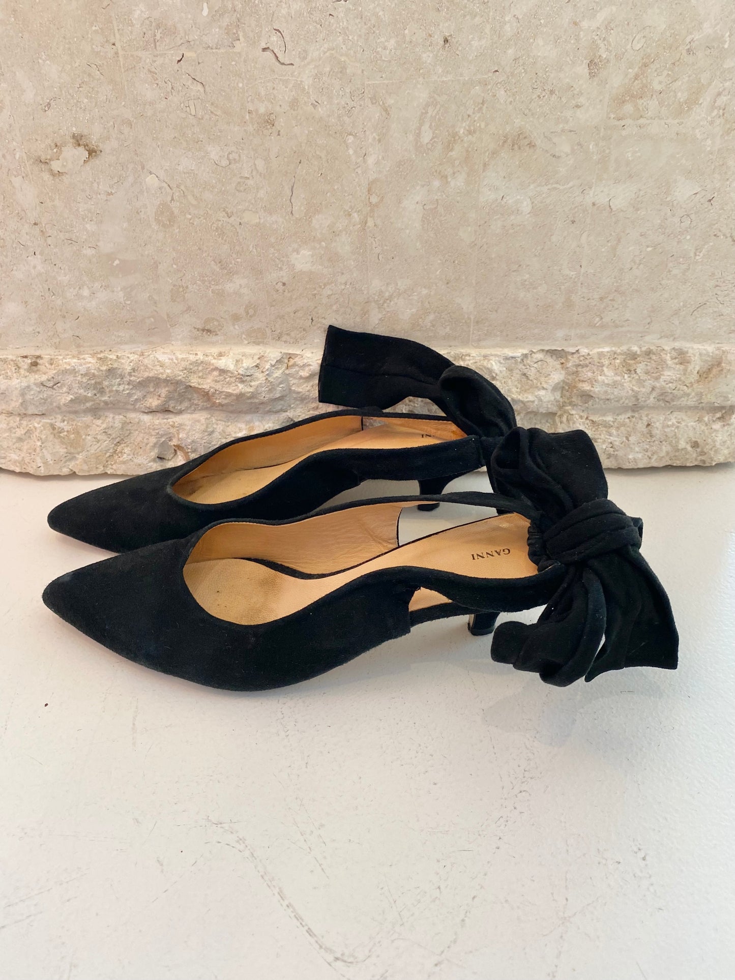 Ganni Black Suede Kitten Heels - Size 38
