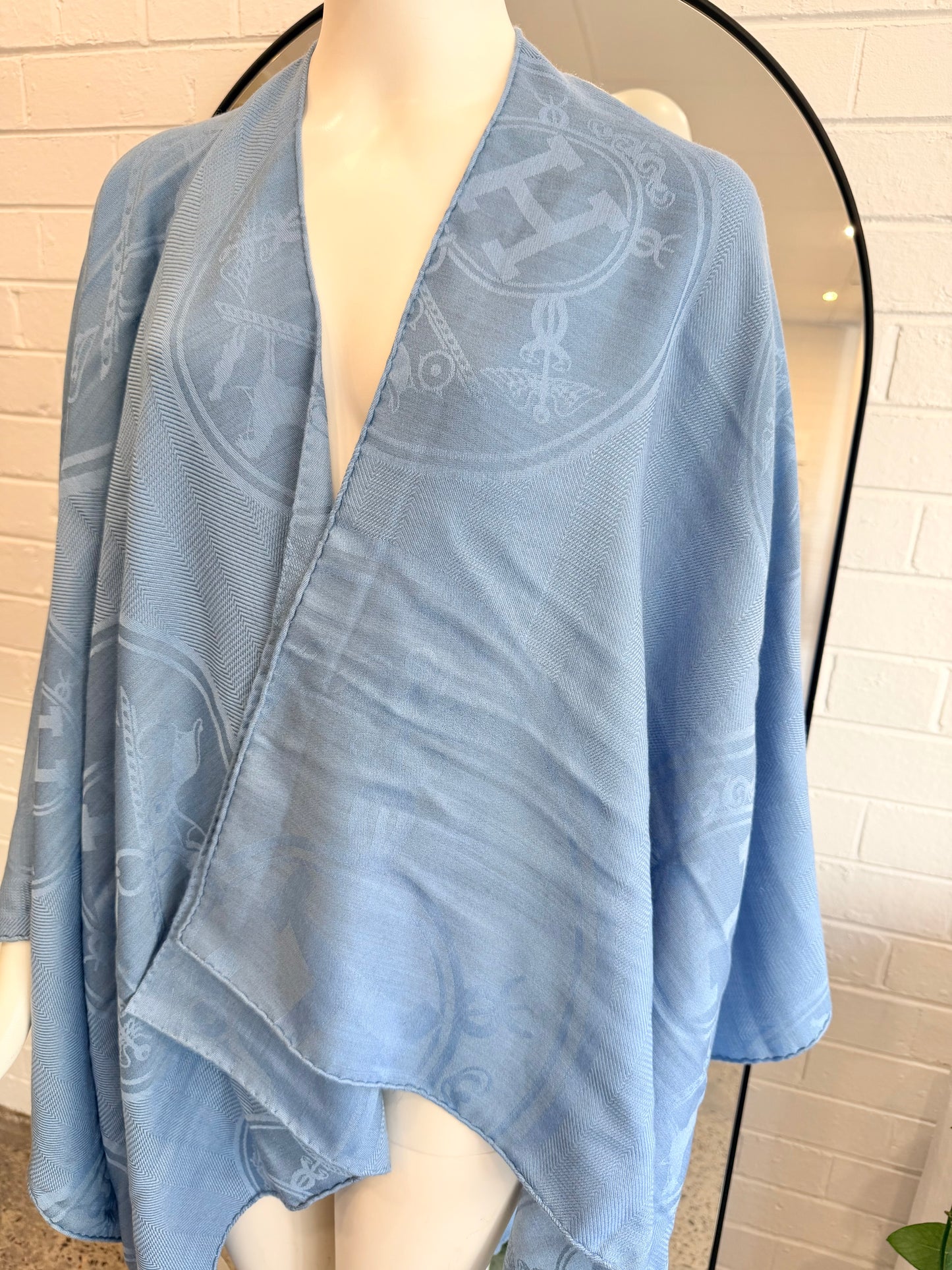 Hermes Blue New Libris Cashmere Scarf