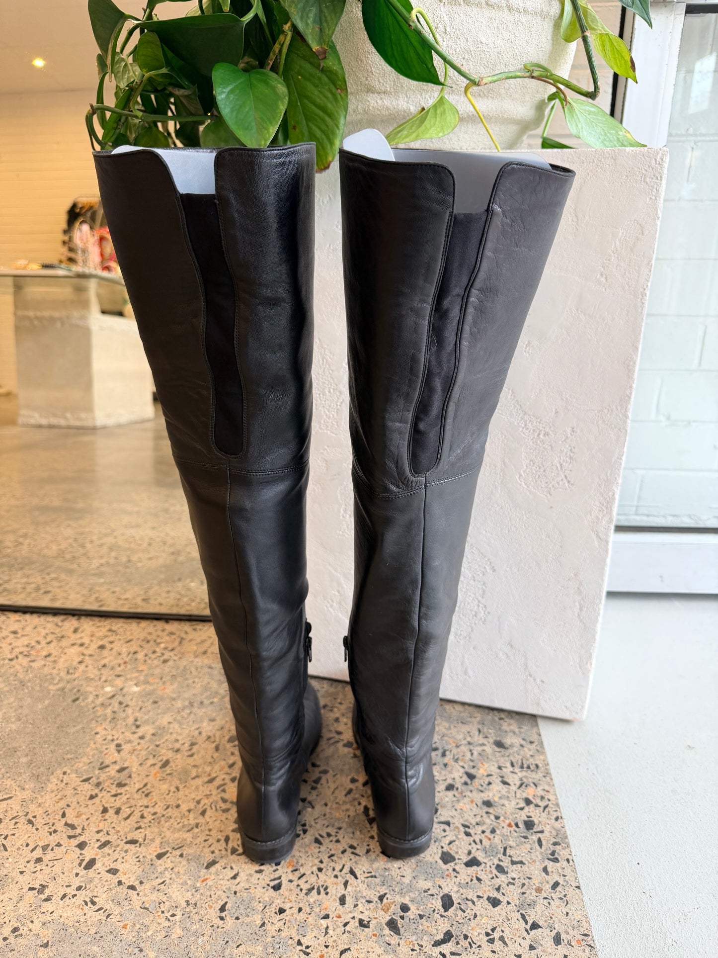 Stuart Weitzman Black Leather Over-The-Knee Boots - Size 6.5 (38)