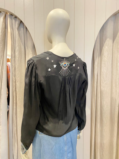 Camilla Black Astro Disco Button Down Blouse - Size XS (8/10)