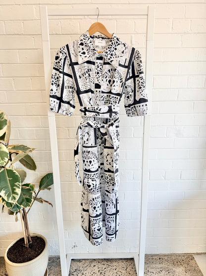 Binny 'Casamiento' Shirtdress in Black/White Print - Size 10