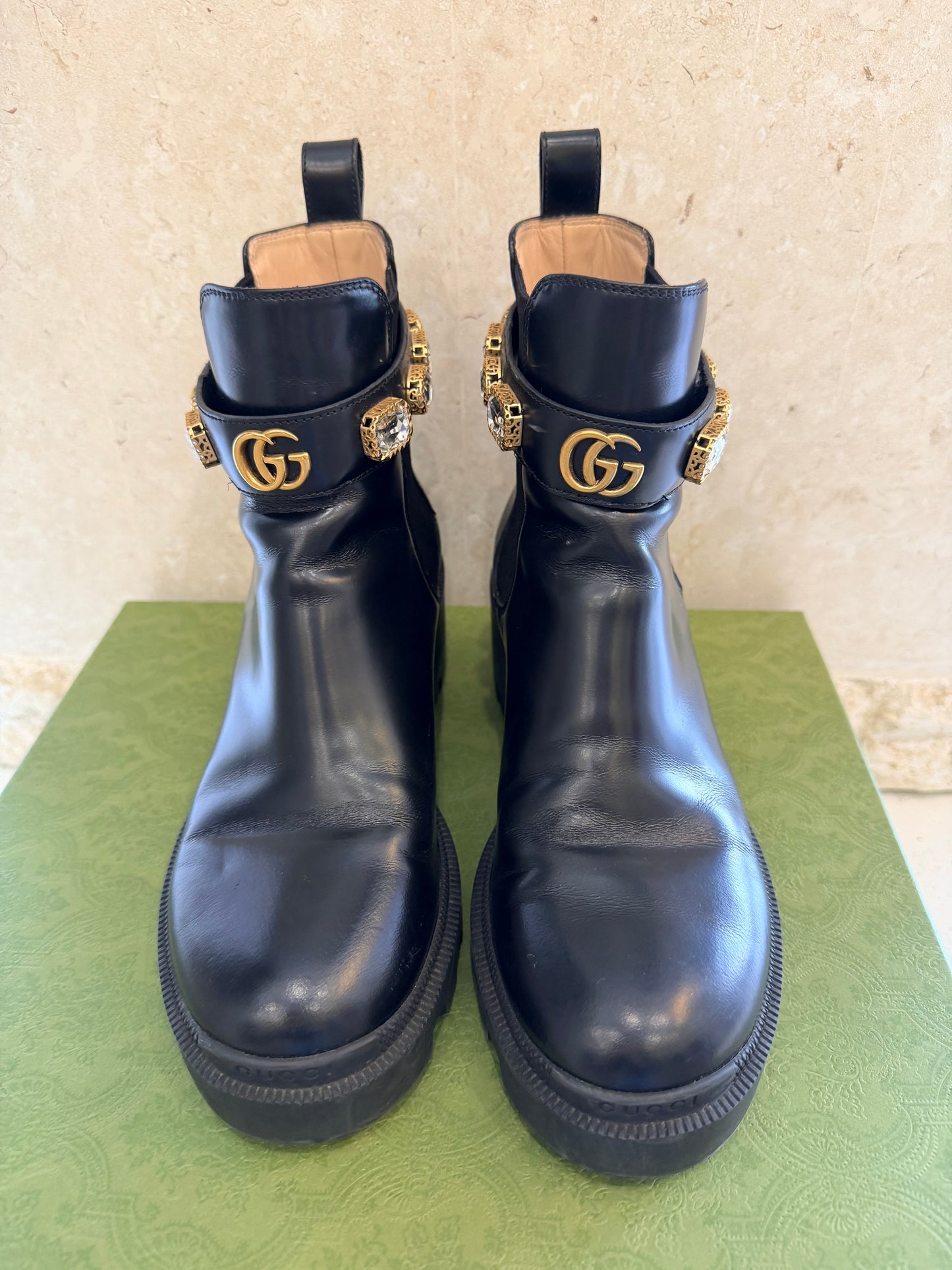 Gucci 'Trip' Embellished Chelsea Boots in Black - Size 38