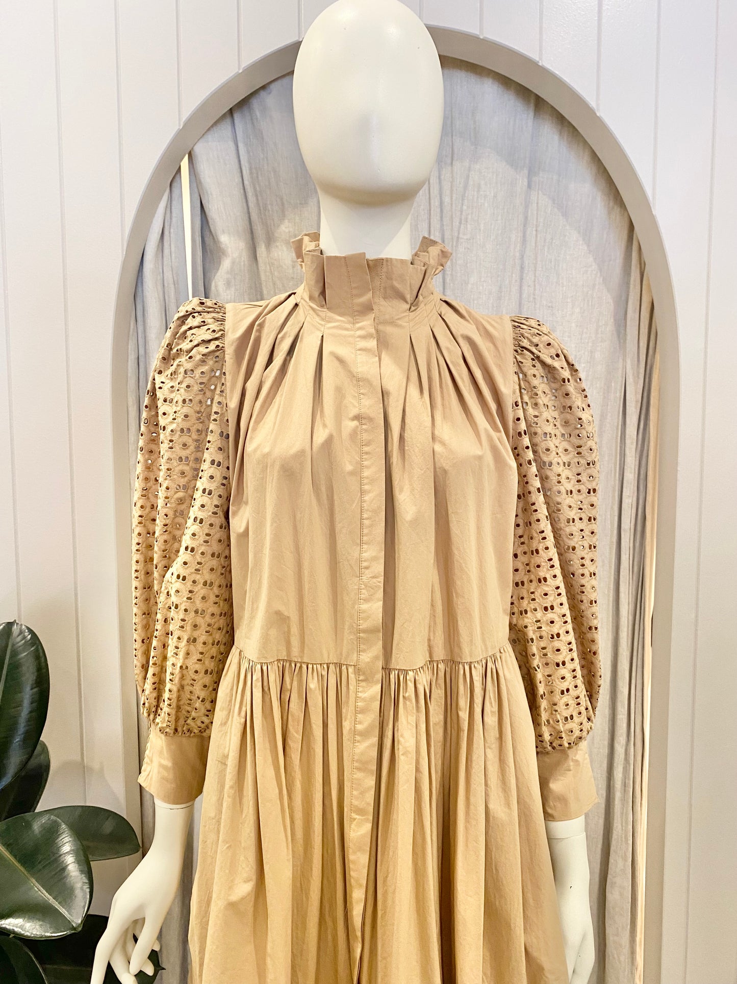 Husk Camel Midi Dress - Size 8