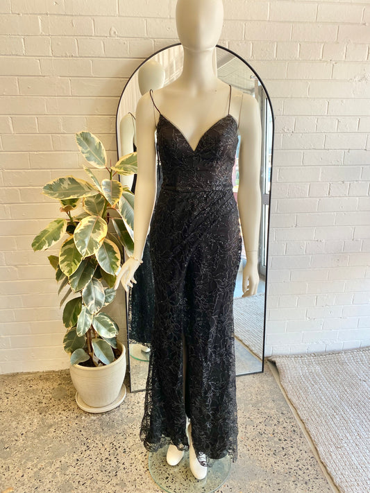 Bariano Black Glitter Maxi Dress - Size 6