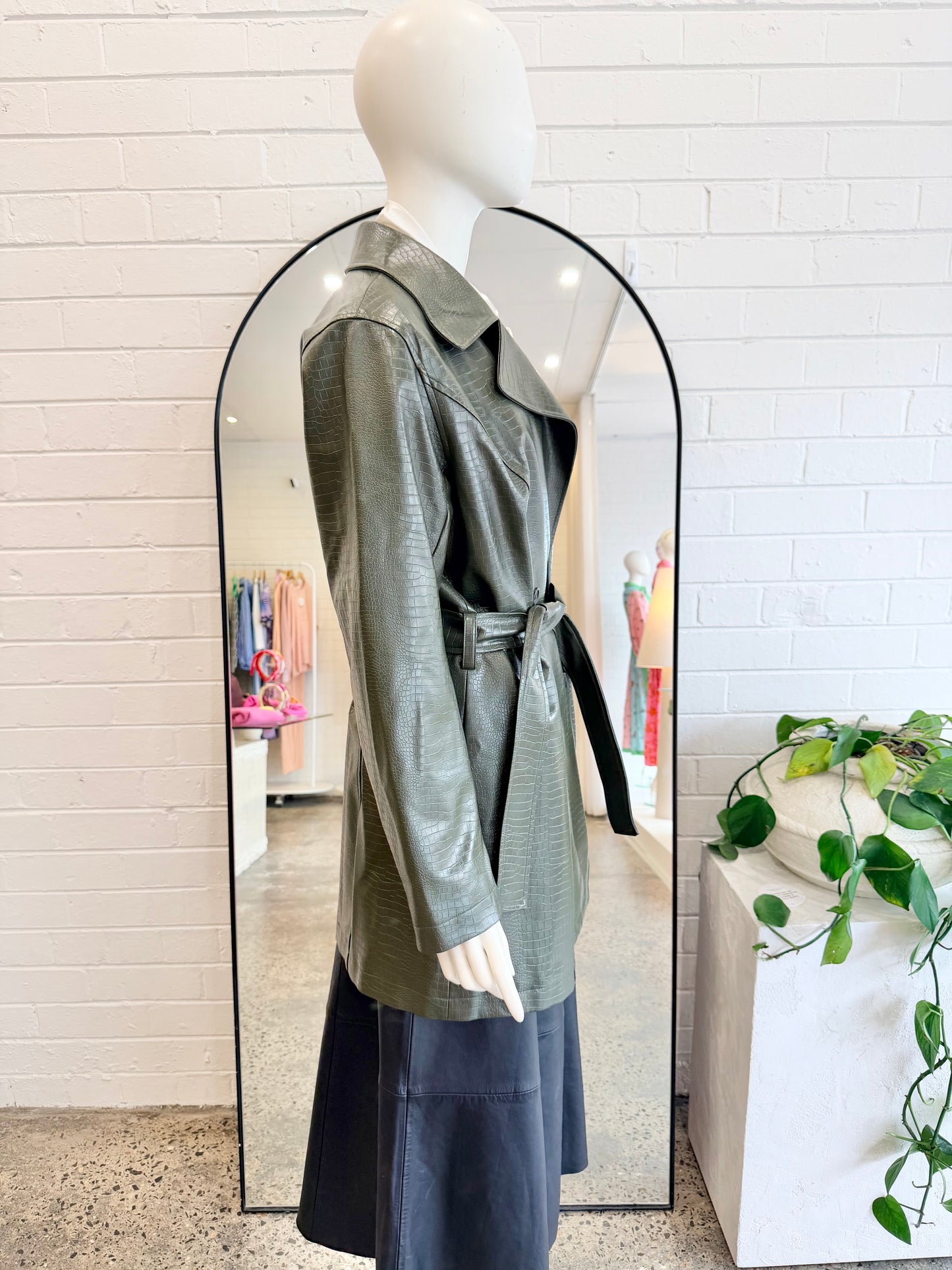 Ownley Khaki Sawyer Faux Leather Jacket - Size M (10 - 12) - Pre-Loved Geelong