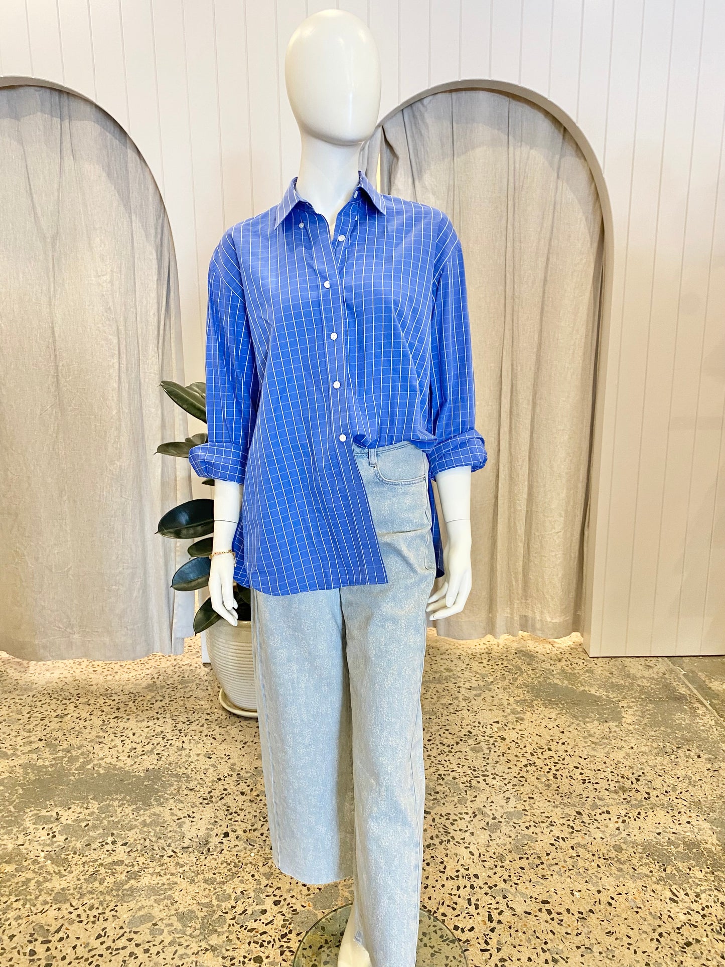 Scanlan Theodore Blue Check Boyfriend Shirt - Size S