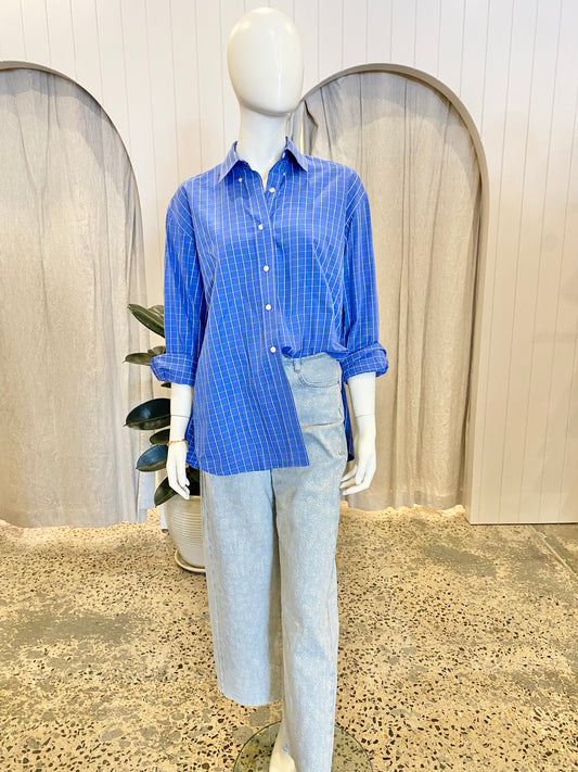 Scanlan Theodore Blue Check Boyfriend Shirt - Size S