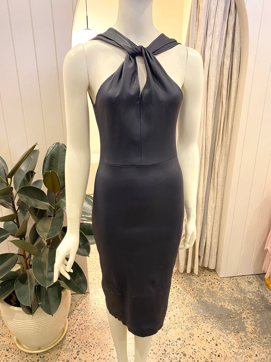 Scanlan Theodore Leather Midi Dress in Navy - Size 8