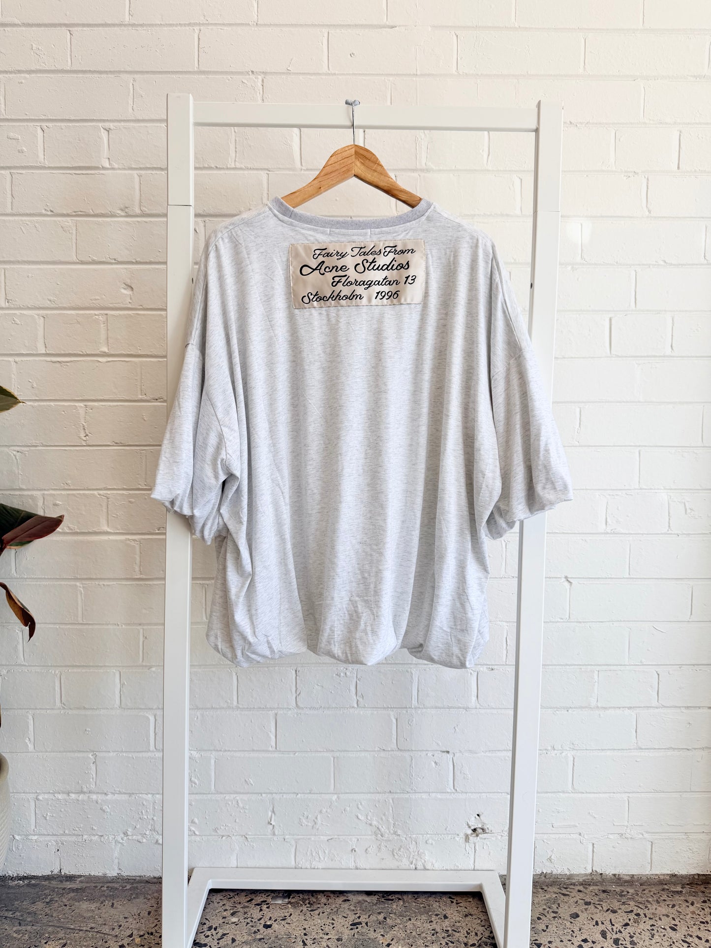 Acne Studios Grey Gathered Logo T-Shirt - Size L (12 - 14)