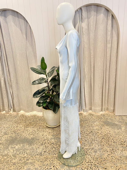 Shona Joy Labyrinth Lace- Hem Maxi Dress in Blue - Size 10