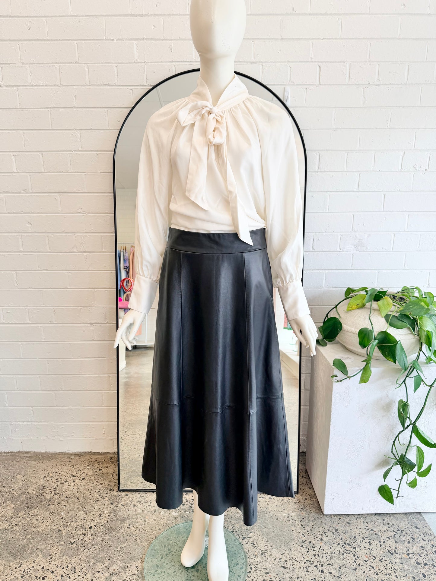 Witchery Leather Midi Skirt in Black - Size 8 - Pre-Loved Geelong