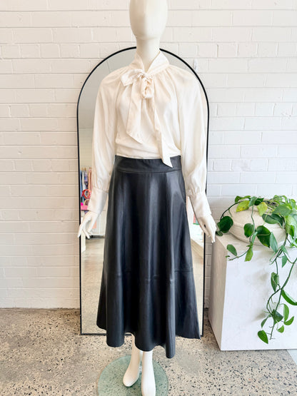 Witchery Leather Midi Skirt in Black - Size 8 - Pre-Loved Geelong