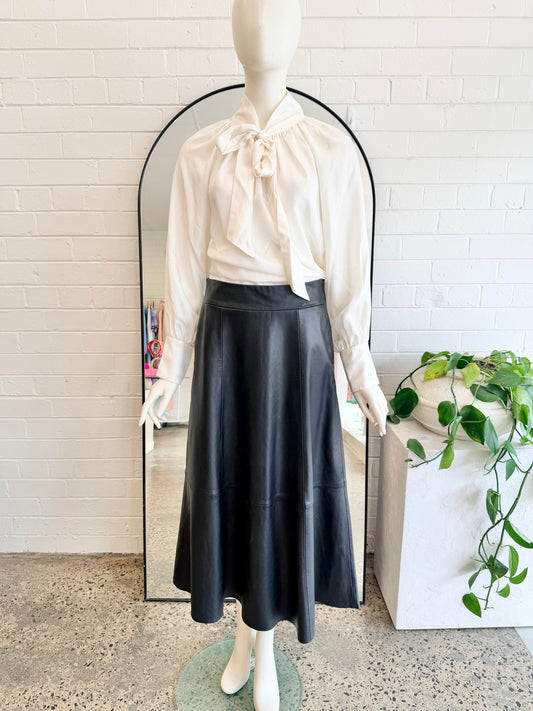 Witchery Leather Midi Skirt in Black - Size 8 - Pre-Loved Geelong