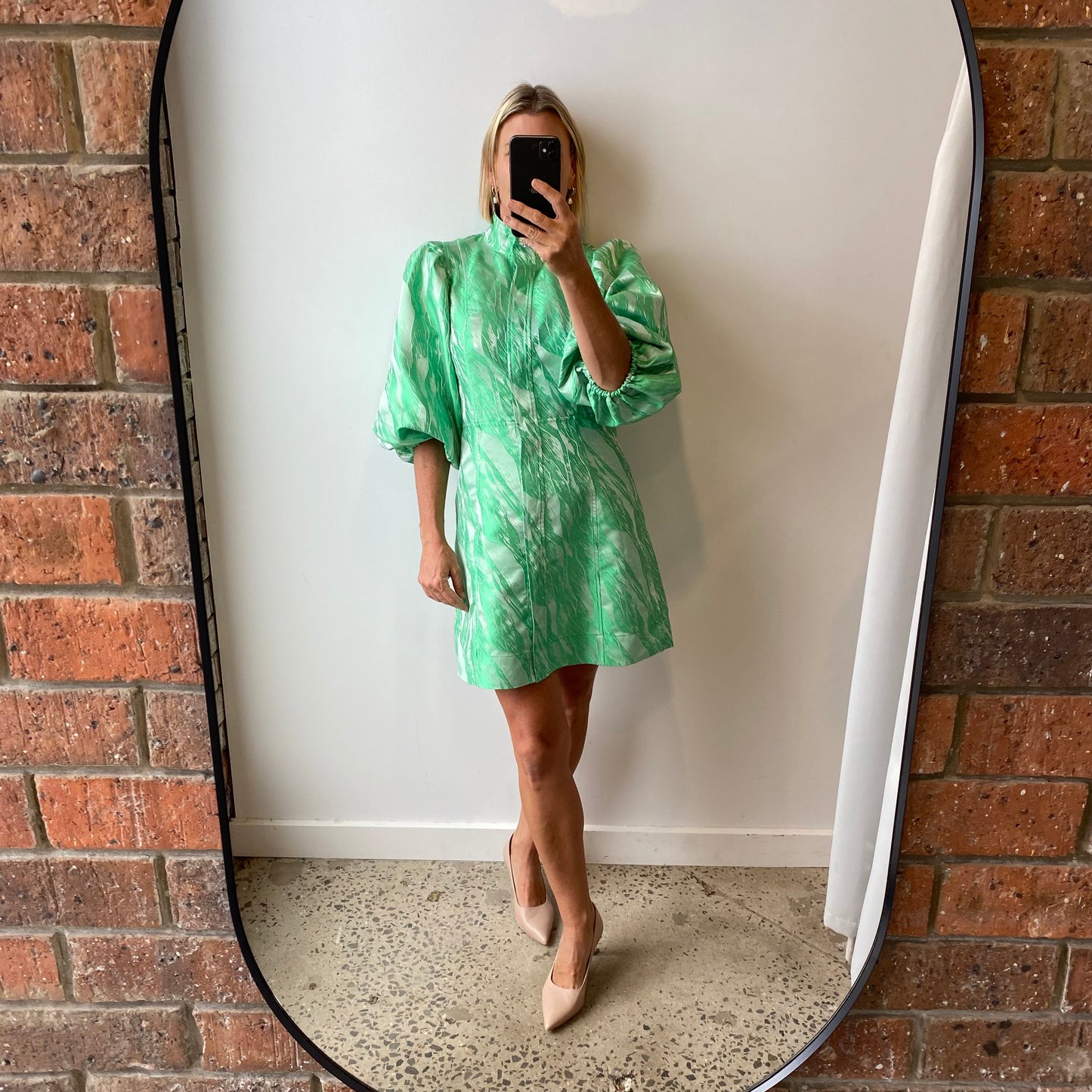 Ganni Island Green Brocade Mini Dress - Size 40 (10/12)