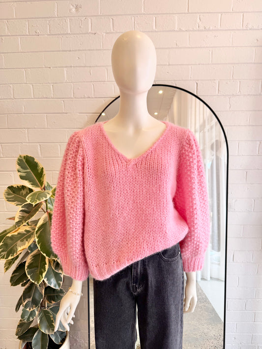 Dawn X Dare 'Faye" Chunky Knit Jumper in Pink - Size Medium (10-12)