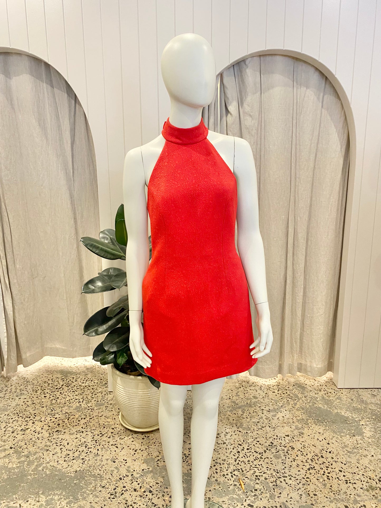 Rebecca Vallance Chiara Halter Mini Dress in Red - Size 8