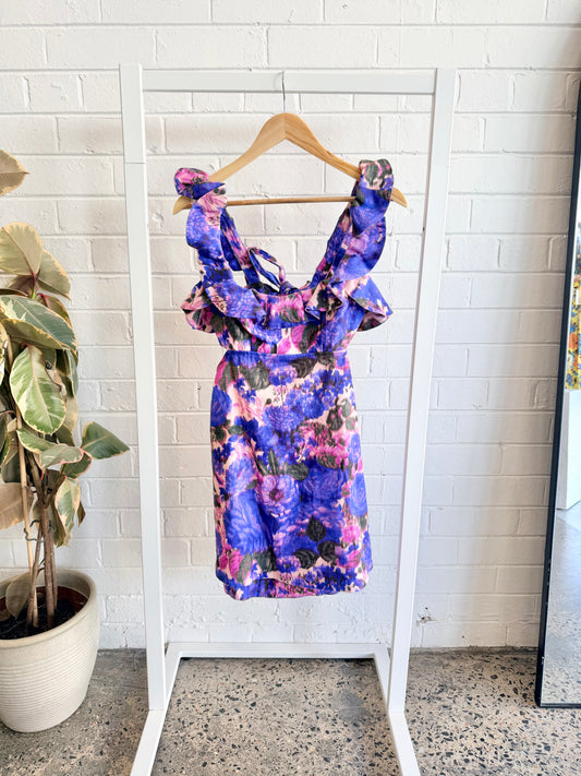 Zimmermann Purple High Tide Frilled Mini Dress - Size 1 (8)