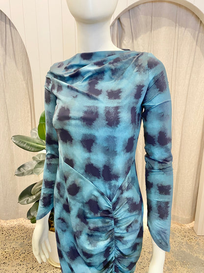 Suboo Shibori Long Sleeve Ruched Maxi Dress in Green - Size M (10/12)