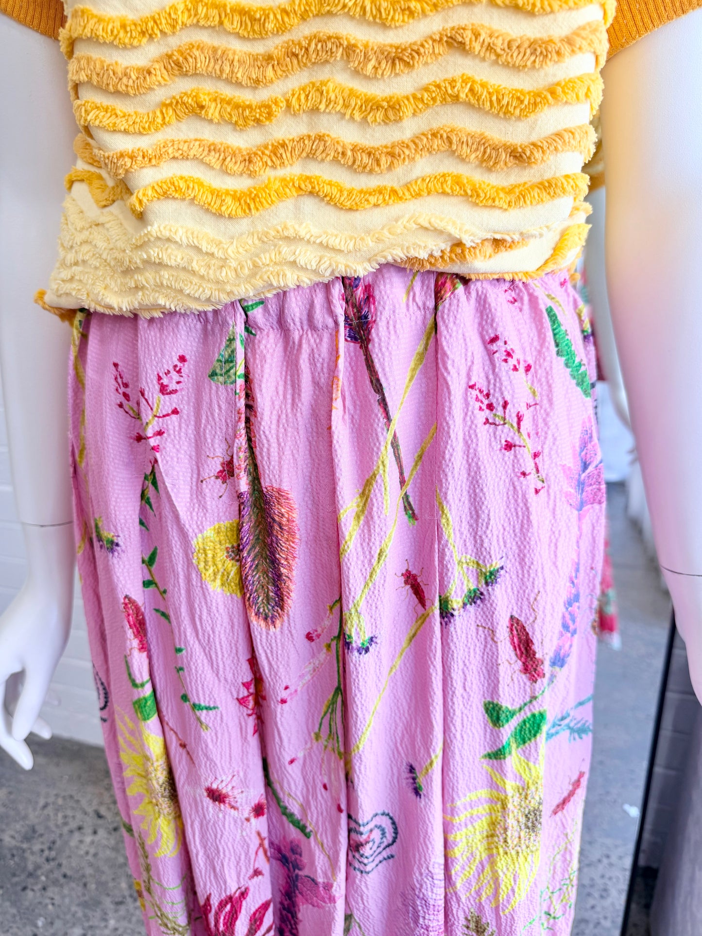 Gorman Pink Birds and Bees Silk Skirt Midi Skirt - Size 8 - Pre-Loved Geelong