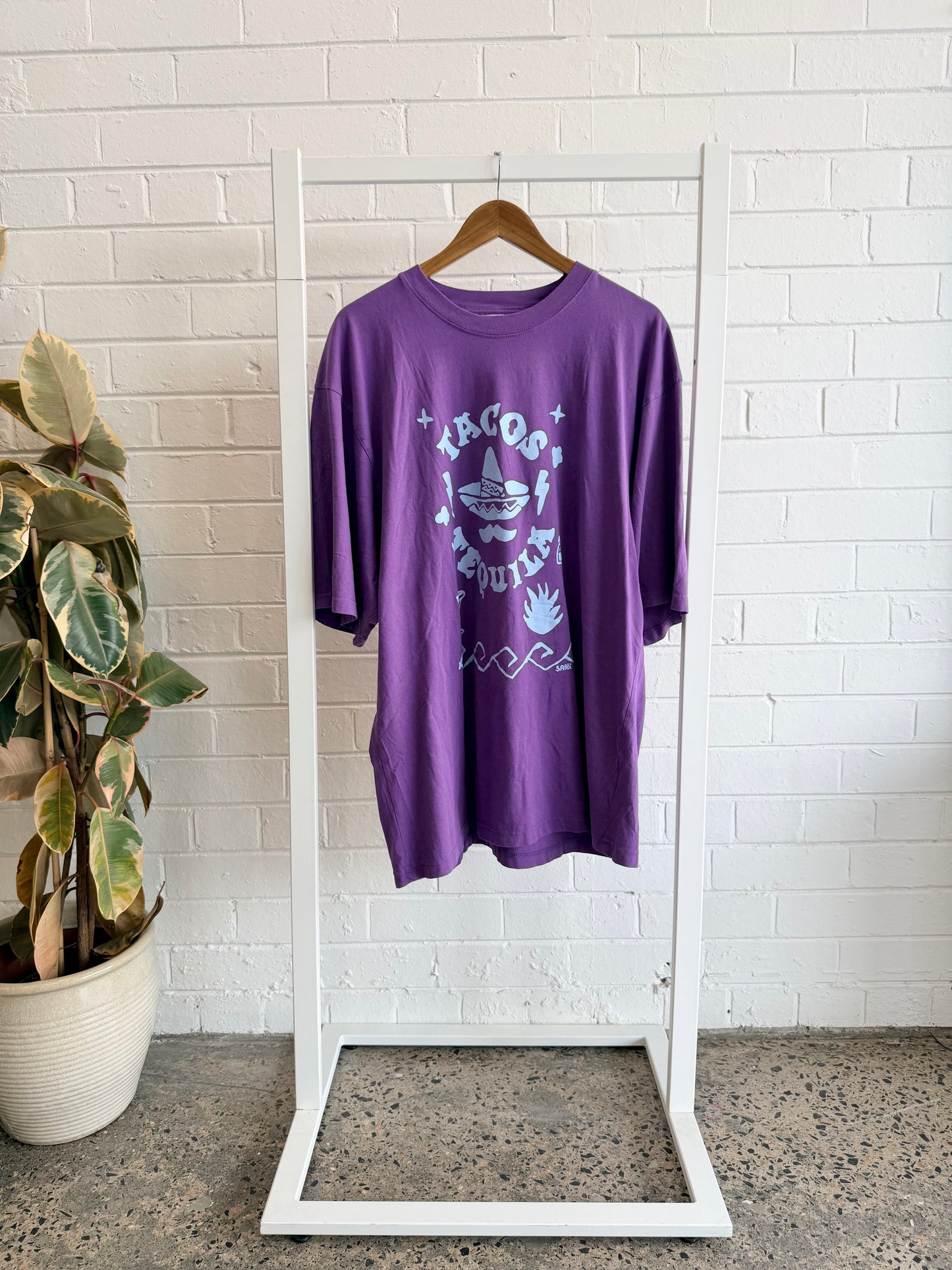 Sabbi Purple Very Oversized Tacos and Tequila Tee - Size L (12 - 16)
