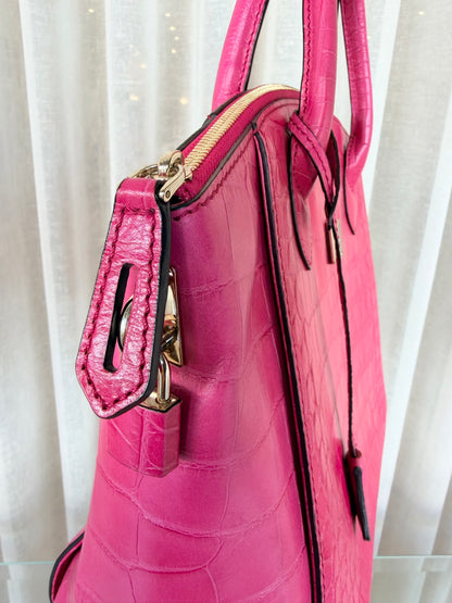 MCM Hot Pink Munchen Crocodile Embossed Leather Satchel Bag