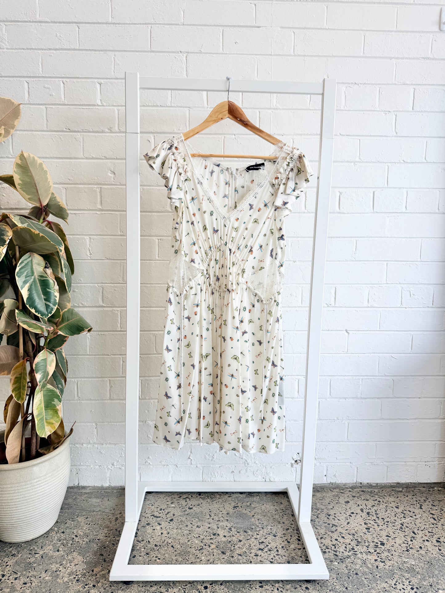 The Kooples White Silk Bug Print Midi Dress - Size S (8)