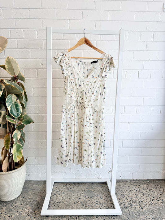 The Kooples White Silk Bug Print Midi Dress - Size S (8)