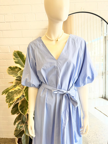 365 Days Blue Cotton Puff Sleeve Midi Dress - Size L