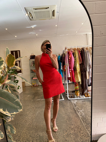 Rebecca Vallance Chiara Halter Mini Dress in Red - Size 8