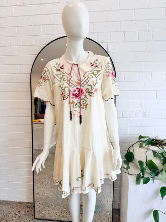 Flannel Cream Esther Short Dress - Size S/M (10 - 12)