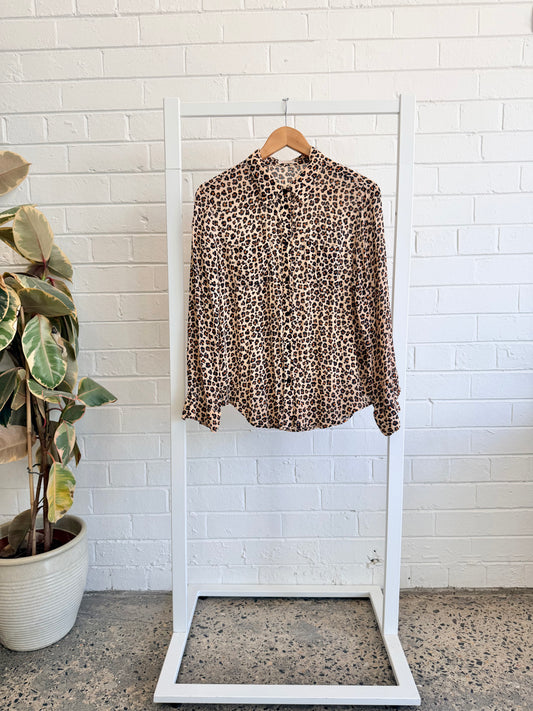 Gorman Leopard Print Silk Blend Shirt - Size 10