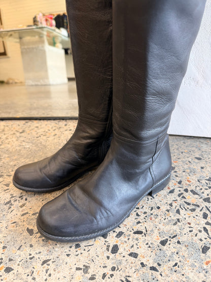 Stuart Weitzman Black Leather Over-The-Knee Boots - Size 6.5 (38)
