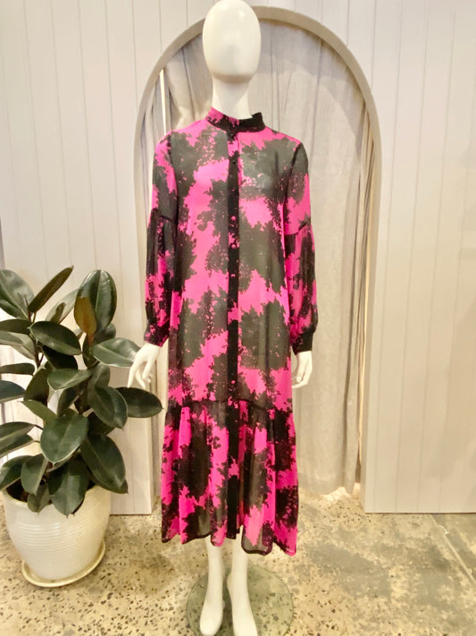 Husk fuscia and black floral maxi dress - Size 10