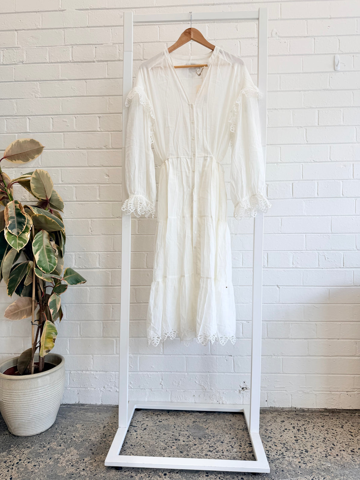Magali Pascal White Josette Long Dress - Size L (12 - 16)
