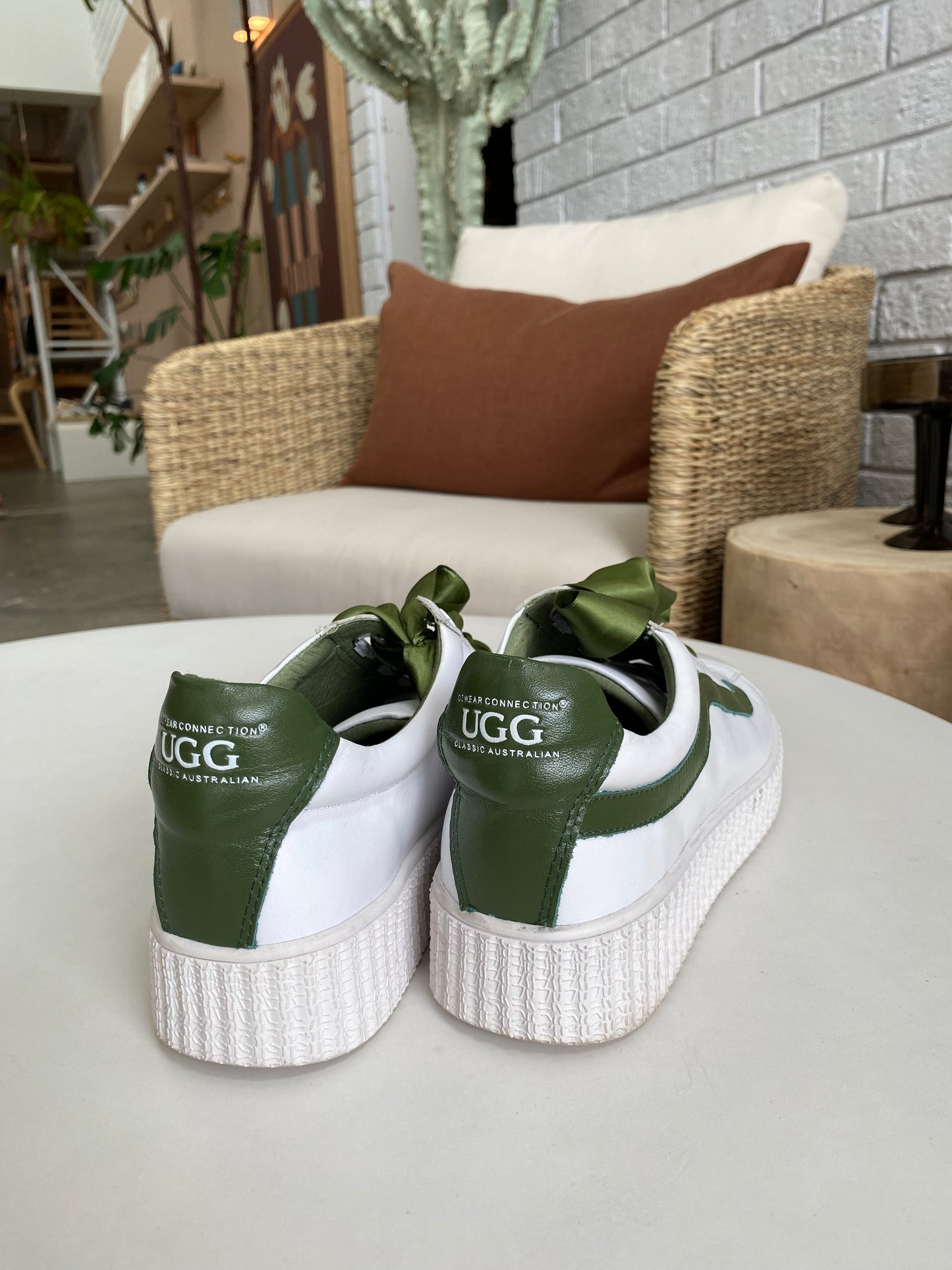 UGG White and Forest Green Sneakers - Size 38