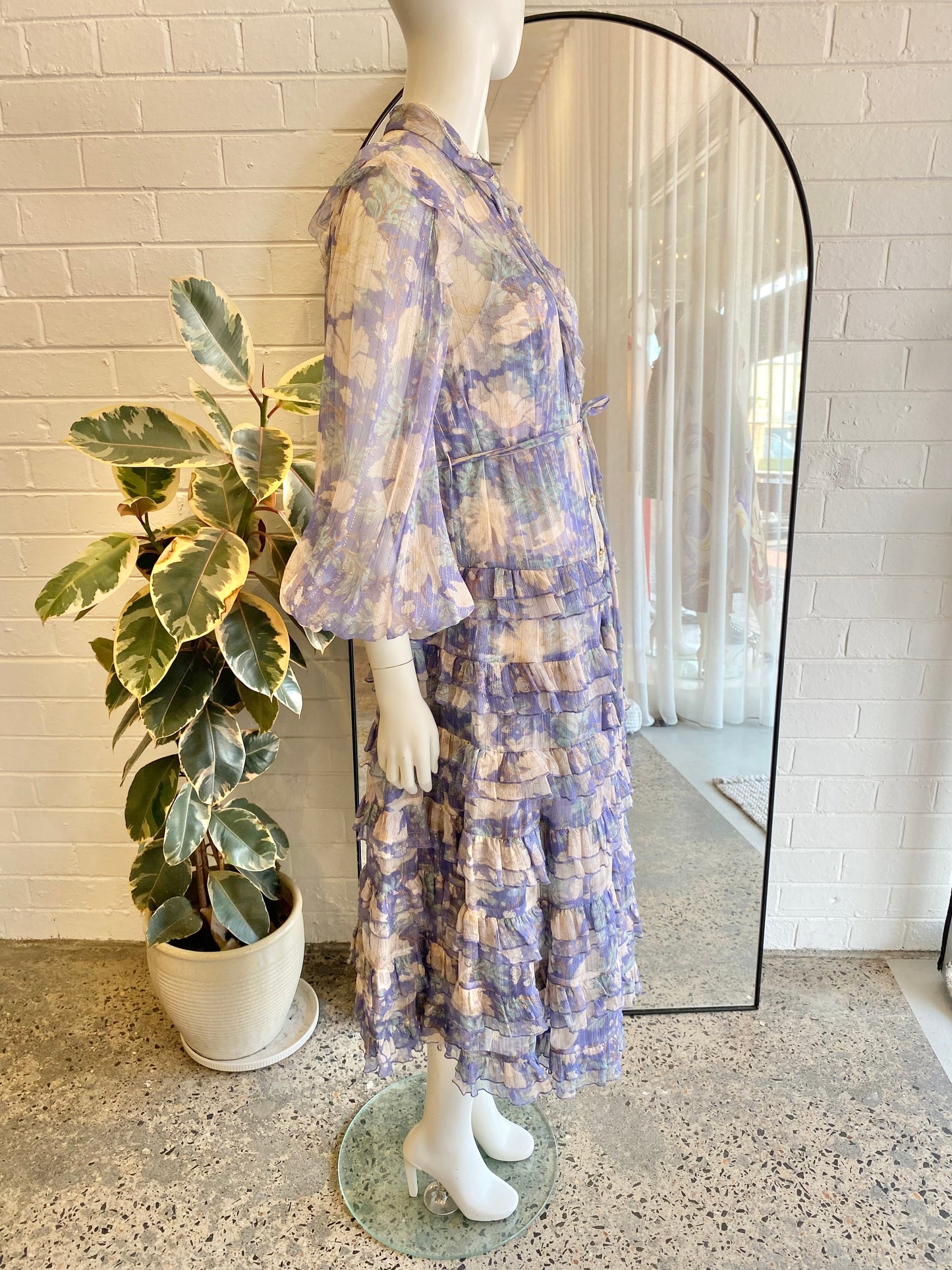 ZIMMERMANN Cosmic Ruffled Silk-Blend Voile Midi Dress - Size 2 (10-12)