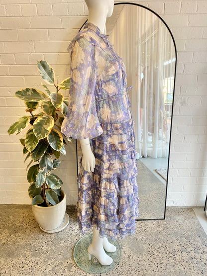 ZIMMERMANN Cosmic Ruffled Silk-Blend Voile Midi Dress - Size 2 (10-12)