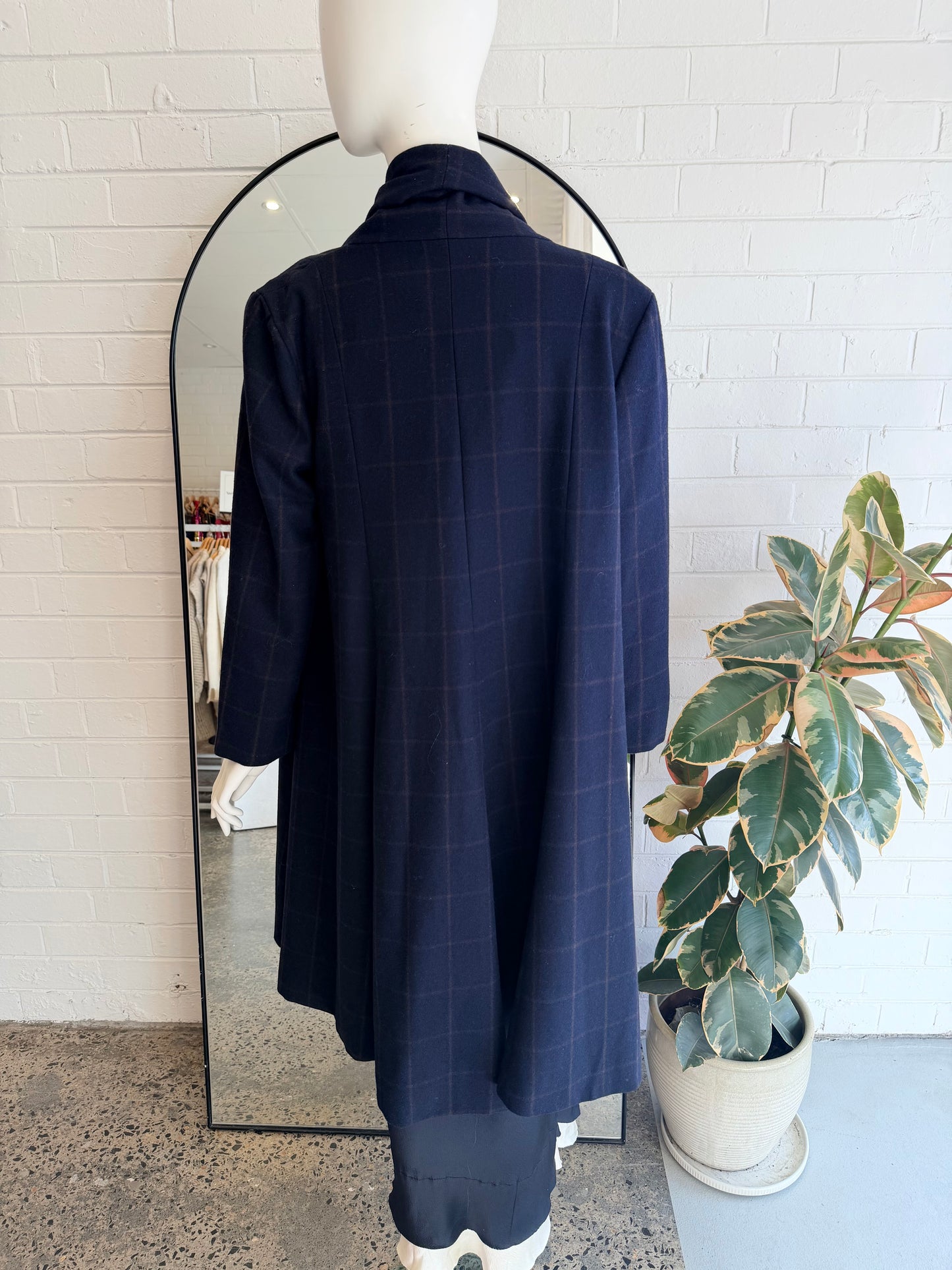 Alpha 60 Navy Check Wool Blend Coat - Size L